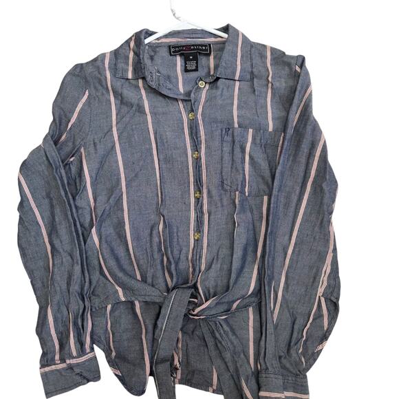 Polly & Esther Tops - Poly & Esther Woman's Grey with Red and White Stripes Button Down Shirt size M
